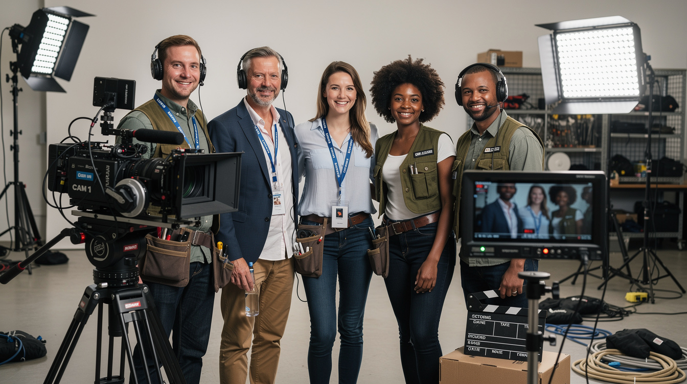 Production team gathered together in a studio