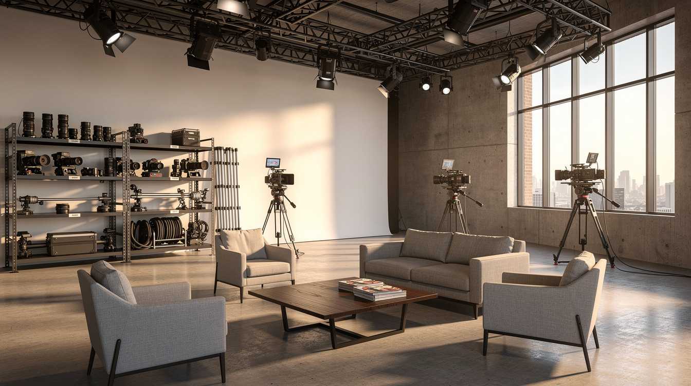 Interior of a modern film production studio office