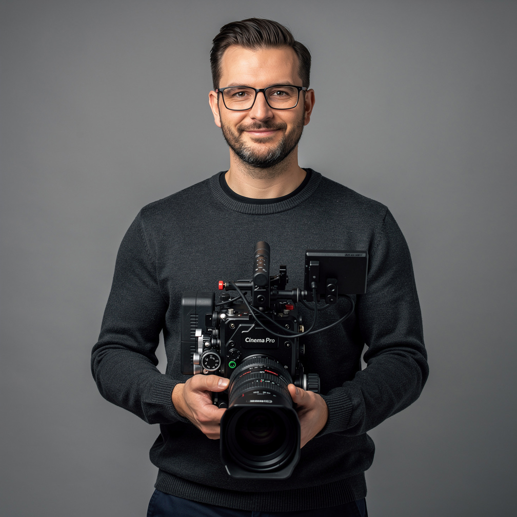 Portrait of the head of cinematography holding a camera