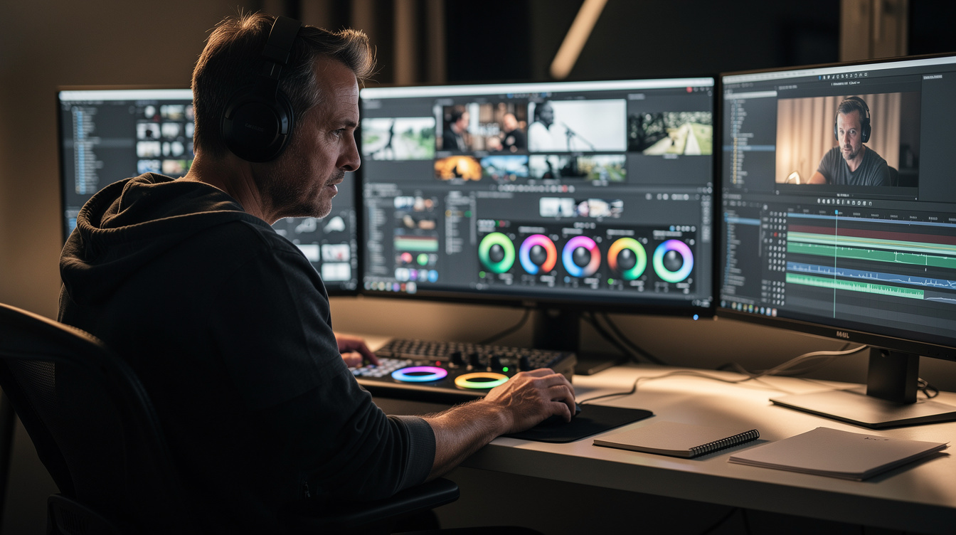 Editor organising footage bins on a workflow timeline
